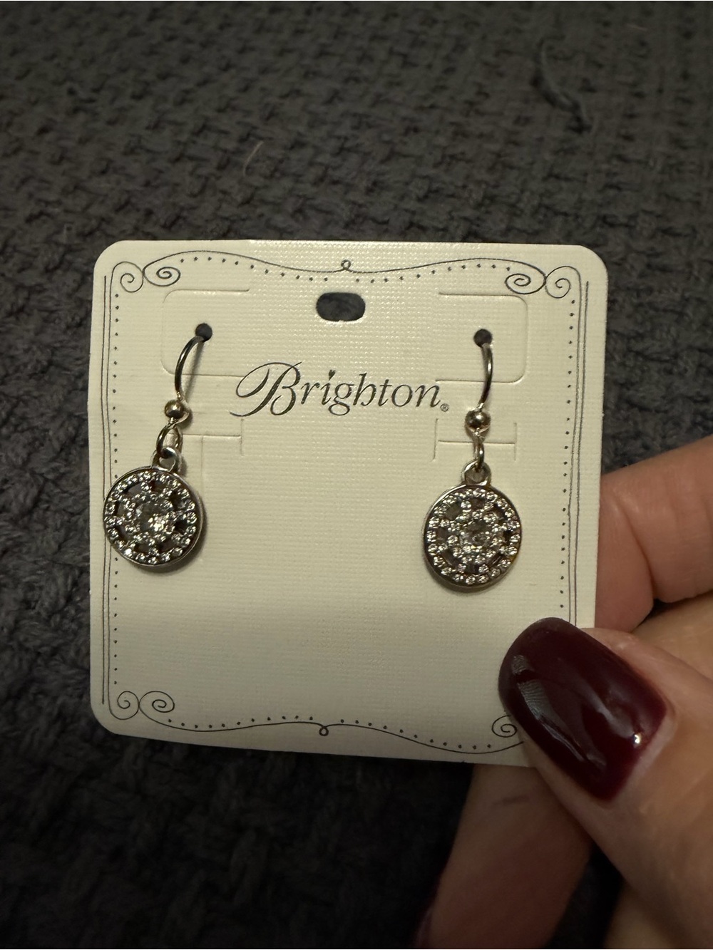 NWT Brighton Silver-Tone Crystal Disc Drop Earrings in White - Picture 1 of 4